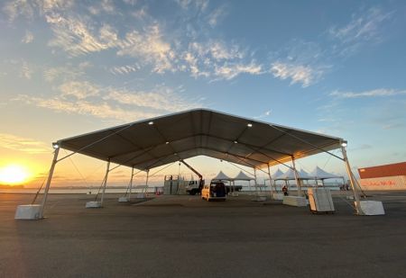Cruise ship clearance tent